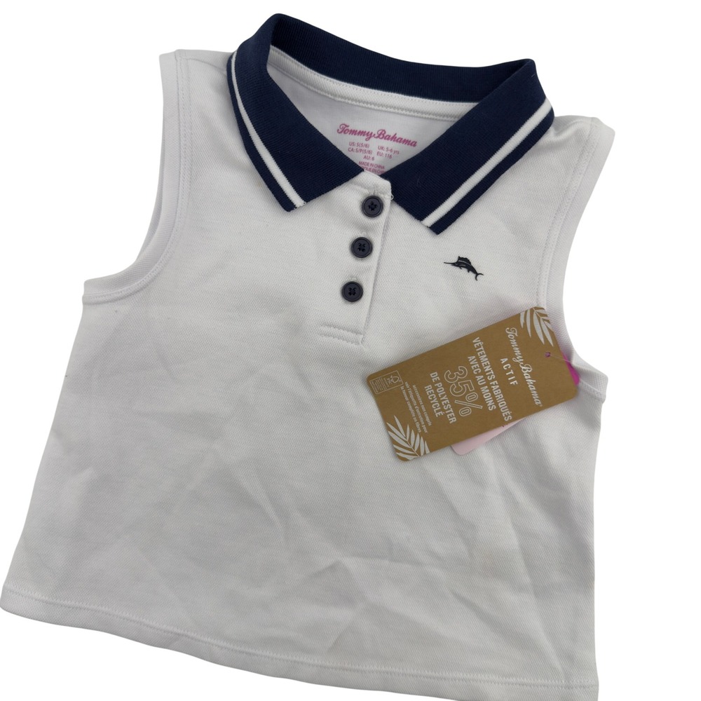 NEW Tommy Bahama Girls Sleeveless Polo Shirt White Navy Size S 5/6 UPF 50
